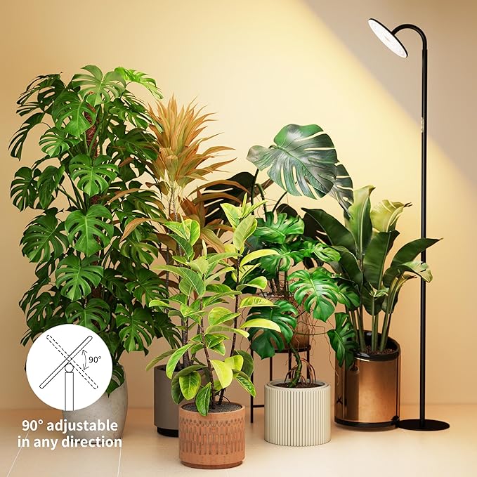chiphy Grow Lamp 60W Full Spectrum Grow Lights for Indoor Plants 4/8/12H Timer 2300K-6500K 10 Dimmable Brigntness 76'' Height Adjustable Remote Control Ideal for Tall Large Plants