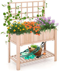 S AFSTAR Raised Garden Bed with Trellis 42x21x58in Elevated Planter Box with Legs Bottom Storage Shelf Planter Liner Wood Standing Planter Stand for Climbing Plants Flowers Vegetables Herbs