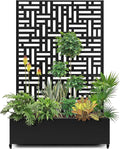 Metal Trellis Planter Box for Patio Large Raised Garden Bed with Trellis and Wheels Outdoor Privacy Planters for Climbing Plants Features Drainage Holes and Privacy Screen (47 L Black Helen)