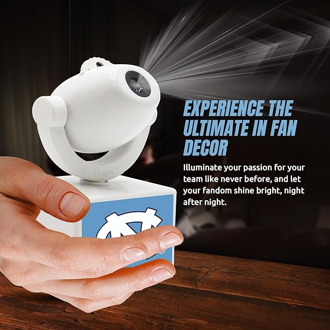 Sporticulture NCAA American Football UNC - Adjustable Led Mini Spotlight Projector with 6 Team Logo Designs - Portable &amp Rechargeable Spotlight - Battery-Operated - 4.375” x 3.125”
