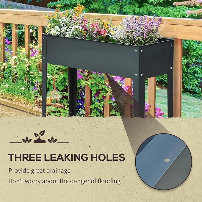 Metal Raised Garden Bed Elevated Planter Box with Legs and Drain Holes Dark Gray