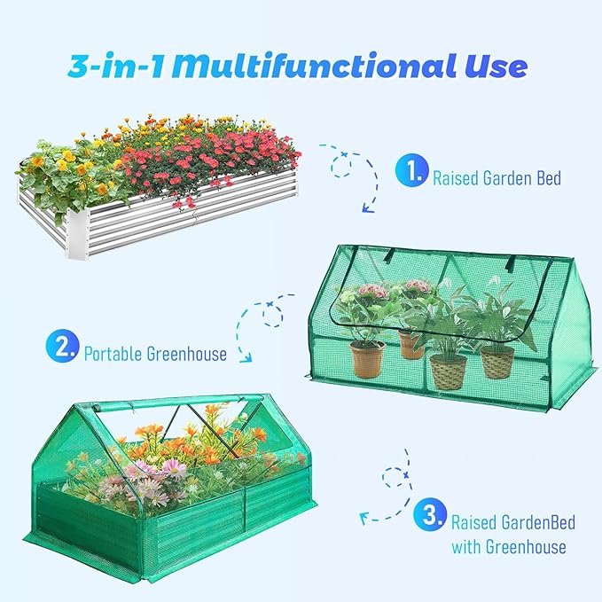 Multi - Weather Use Green Houses for Outside 3-in-1 Multifunctional Raised Garden Bed with Greenhouse L72.8 × W37.4 × H35.8 Small Greenhouse Outdoor for Balconies and Terraces