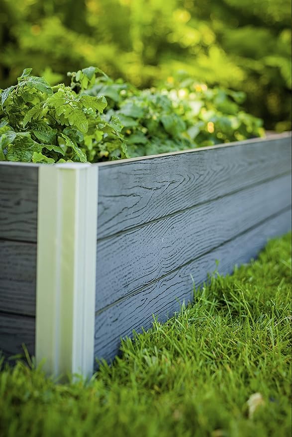 Vita Urbana 4 Foot x 4 Foot x 11 inch Embossed Vinyl Modular Garden Bed Slate Gray Grey Woodgrain PVC BPA and Pthalate Free VT17600