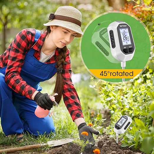 4-in-1 Soil Moisture Meter Digital Plant Temperature/Soil Moisture Test &amp PH Meter/Sunlight Intensity Backlight LCD Display for Gardening Farming and Outdoor Plants