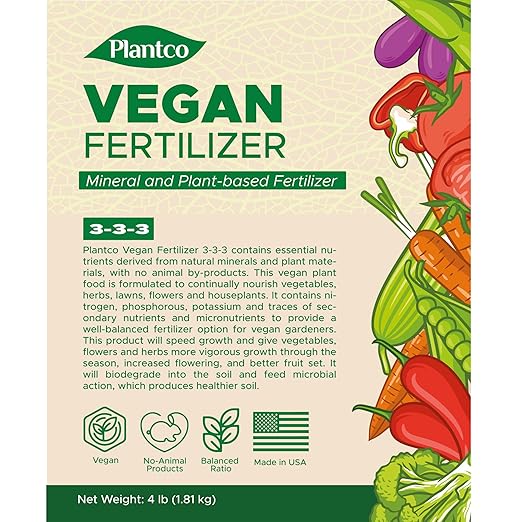 Vegan Fertilizer Mix with Plant-Based Ingredients | Cruelty-Free No Animal by-Products | All-Purpose Granular Fertilizer NPK 3-3-3 with Other Nutrients | 4 lb Bag