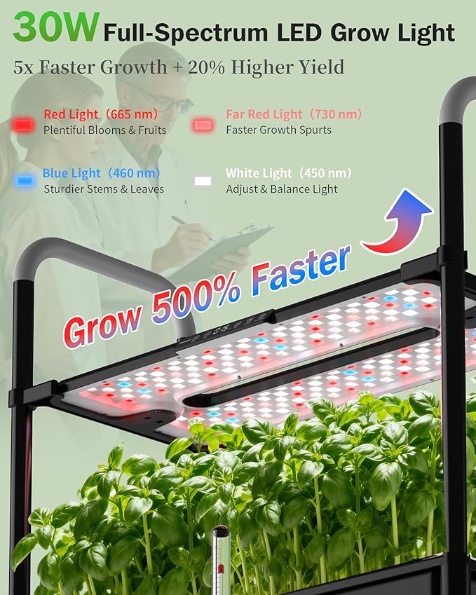 Large Hydroponics Growing System Kit Vertical Indoor Herb Garden Kit with LED Grow Light &amp Independent Water Pump 28L Movable Indoor Planter Perfect Gardening Gifts (2 Tier-54 Pods Black)