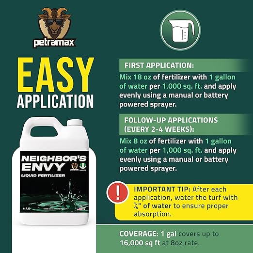 PetraMax Neighbor’s Envy Grass Fertilizer for Lawn &amp Garden 64 Ounce Covers up to 8000 sq.ft. 7-in-1 Liquid Lawn Fertilizer Concentrate for Deep Green Turf - Includes Nitrogen/Iron/Humic/Sea Kel