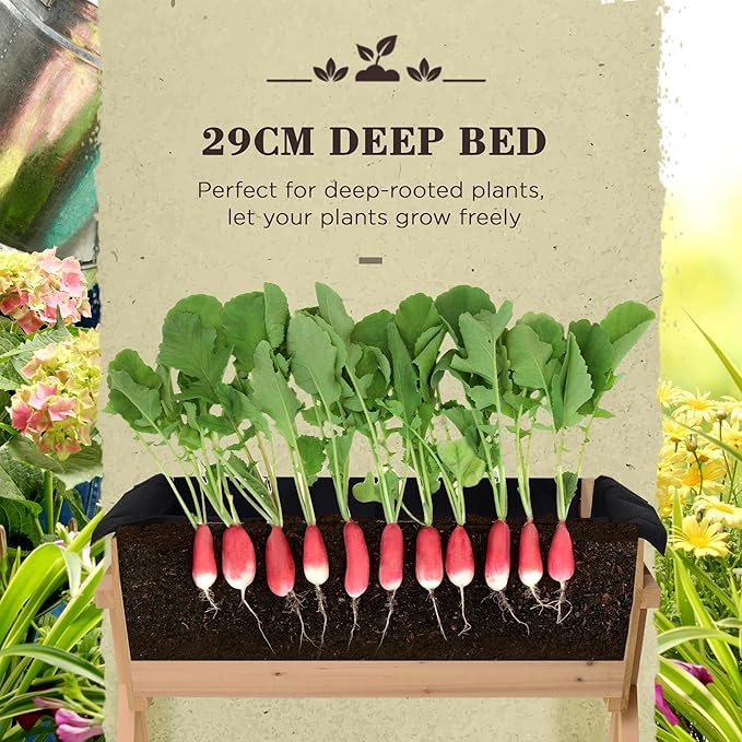 Outsunny 39'' x 28'' Raised Garden Bed with Legs Elevated Wooden Planter Box with Bed Liner for Vegetables Flowers Herbs Backyard Patio Balcony