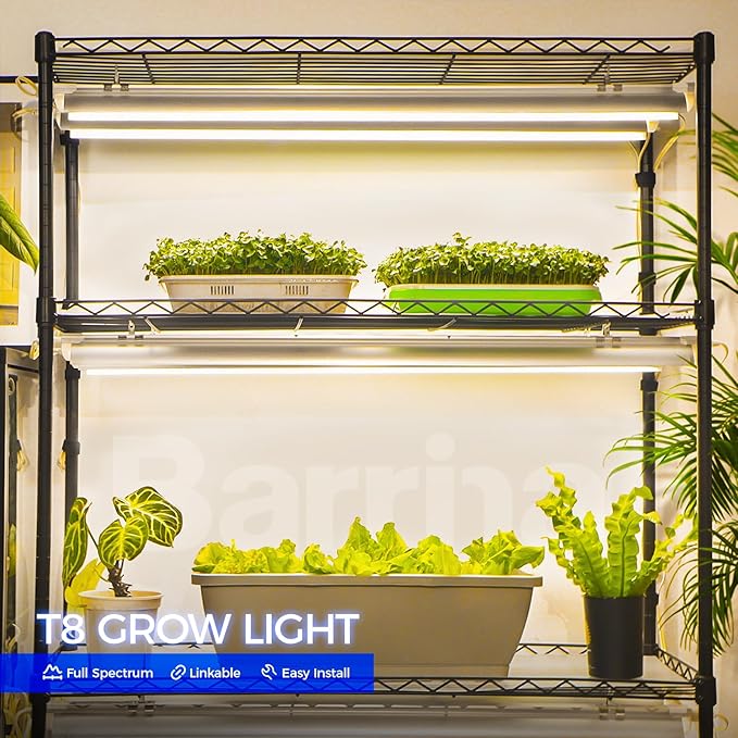 Barrina 3FT T8 Grow Light 180W(6 x 30W) 1000W Equivalent Full Spectrum Plant Light Growing Lamp Fixture LED Grow Light Strips for Indoor Plant Greenhouse Linkable Design Yellow 6-Pack