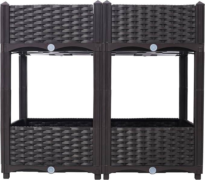Planter Raised Beds - Elevated Planter Garden Box with Drainage Plug Raised Garden Beds for Vegetable/Flower/Outdoor Standing Planter Beds Gardening KitBrown31.5x15.7x27.7