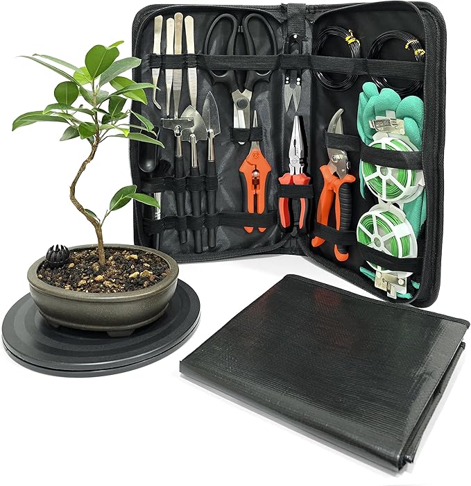Bonsai Toolkit - Mini Garden Tools Bonsai Wire Kit Repotting Mat for Indoor Plants Bonsai Tools Succulent Tools Bonsai Tree Kit Tools for Beginners Bonsai Turntable Transplanting Tool