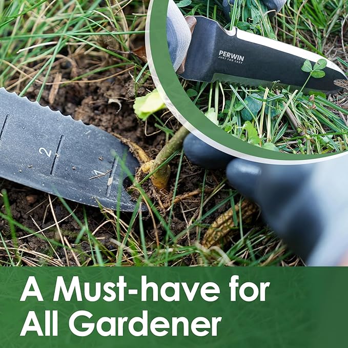 Hori Hori Garden Knife Garden Tools with Sheath for Weeding Planting Digging 7 Stainless Steel Blade with Cutting Edge Full-Tang Walnut Wood Handle with Hanging Hole