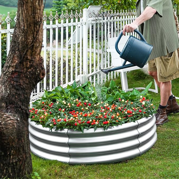 Land Guard Galvanized Raised Garden Bed 2Pcs Planter Raised Garden Beds Outdoor Round Clearance Raised Garden Beds for Gardening Vegetables 4x4x1ft……