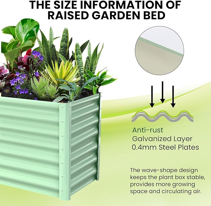 GarveeLife Raised Garden Beds Outdoor 6x3x2 ft Galvanized Raised Garden Bed for Gardening Rectangular Metal Planter Box for Planting Plants Vegetables and Flower Green