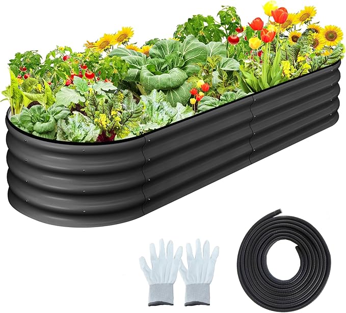 4.5x2x1.5 FT Oval Raised Garden Bed 2 Pcs Galvanized Raised Beds for Outdoor Planter Raised Boxes with Open-Ended BaseLarge Metal Raised Planter Beds for VegetablesFlowersTool-Free AssemblyGray