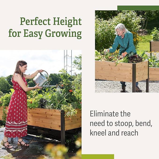 Gardener's Supply Company Elevated Cedar Raised Garden Bed | 2' x 8' Heavy Duty Standing Planter Box with Aluminum Corners for Outdoor Plants Vegetables Flowers | Perfect for Patio &amp Backyard