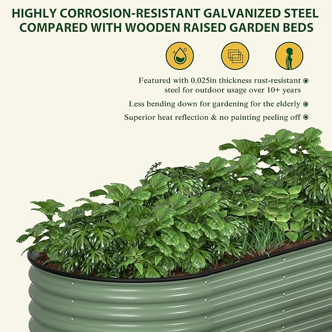 BlueWish 8x2x1.4FT Galvanized Raised Garden Bed 17 H Raised Bed Outdoor for Plants 9 in 1 Raised Garden Bed Kit Metal Planter Box for Vegetables Flowers Olive Green