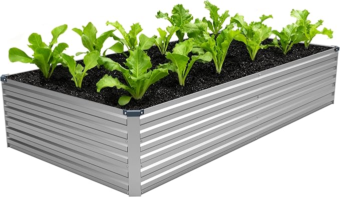8x4x1.5FT Galvanized Raised Garden BedVegetable Boxes-Rectangle Metal Flower BoxLarge Planter Raised Beds Outdoor Garden for PlantingFruitHerb-Silver