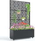 Large Metal Raised Garden Bed Planter Box with Trellis – Deep 15.7 Movable Outdoor Flower Box Privacy Screen Drainage Holes – 118x40x180cm Mosaic Design with Wheels