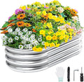 Galvanized Raised Garden Bed Outdoor 4x2x1ft Large Planter Raised Bed Kit with Safety Edging and Gloves Stainless Metal Raised Planter Box for Gardening Vegetables Herb Fruits Flowers