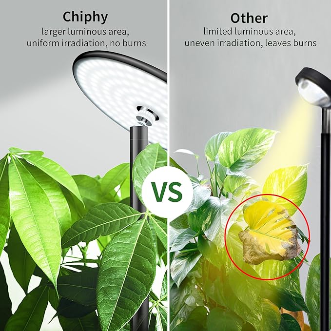 chiphy Grow Lights 85 Full Spectrum Plant Light for Indoor Plants 4/8/12H Timer 40W Grow Lamp 10 Dimmable Brightness Height Adjustable Ideal for Large Tall Plants