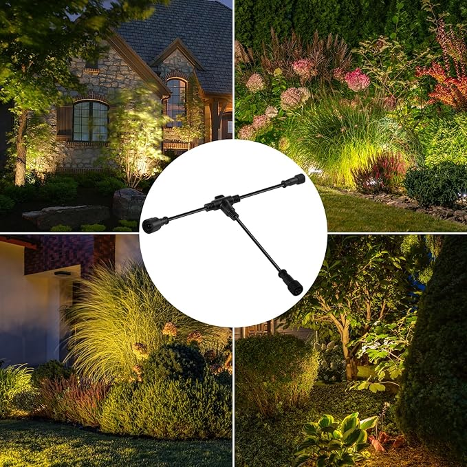 SUNTHIN 8 Pack Outdoor Landscape Lighting with Dusk to Dawn Sensor Controller Bundled 9.8FT T Shape Extension Cord