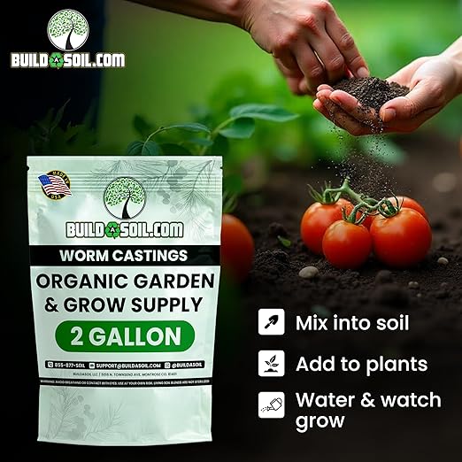 BuildASoil Worm Castings for Gardening - Vermicompost Organic Fertilizer for Lawns - Ensures Larger Plants &amp More Vegetables - Natural Earthworm Castings for Plants (1 Cubic Foot/Bag) (2 Gallon)