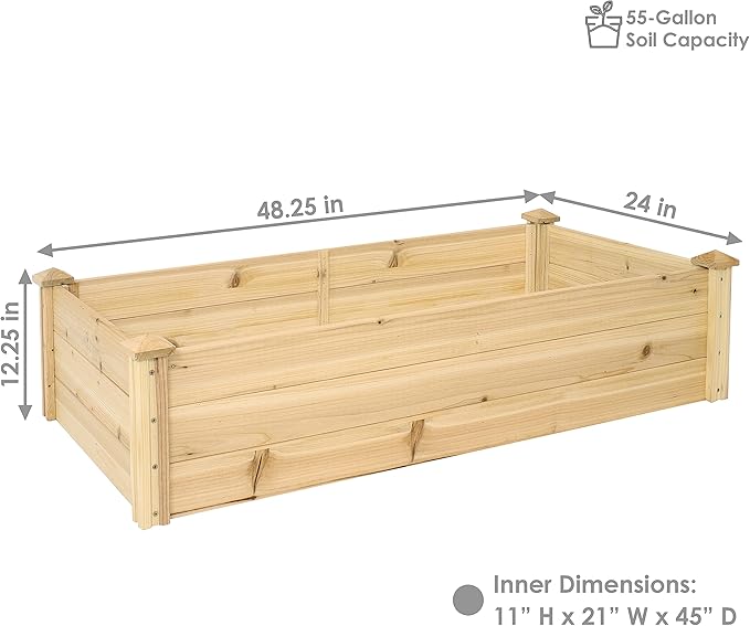 Sunnydaze Rectangular Wood Raised Garden Bed – Outdoor Elevated Planter Box for Flower Vegetable and Herb Gardening - 4’ x 2’