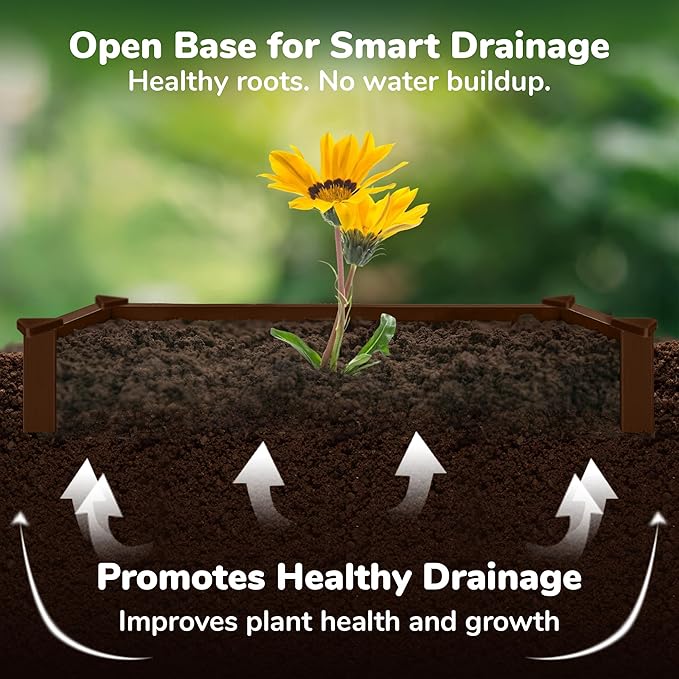 Raised Garden Bed - 1x1 ft Planter Box - Brown HDPE - No Tools Needed - DIY Kit for Urban Gardening Flowers Herbs &amp Vegetables - Made in The USA - 2 Pack