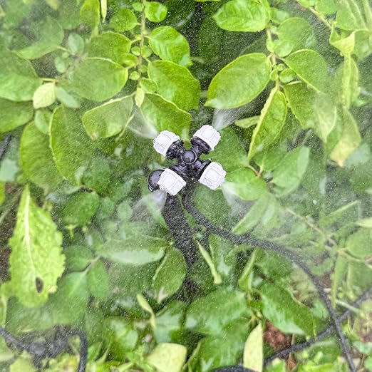 Drip Irrigation Misting Sprinkler Emitter on Spike Assembly 9 Sets Micro Spray Mister with Stake and 1/4 inch Tubing for Cooling Humidification Nursery Landscape