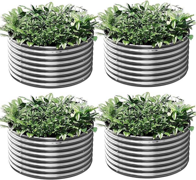 4 Pack Tall 2x2x1.5ft Round Galvanized Raised Garden Bed Outdoor Metal Garden Bed for Vegetables Above Ground Garden Box for Flower Steel Raised Beds for Gardening