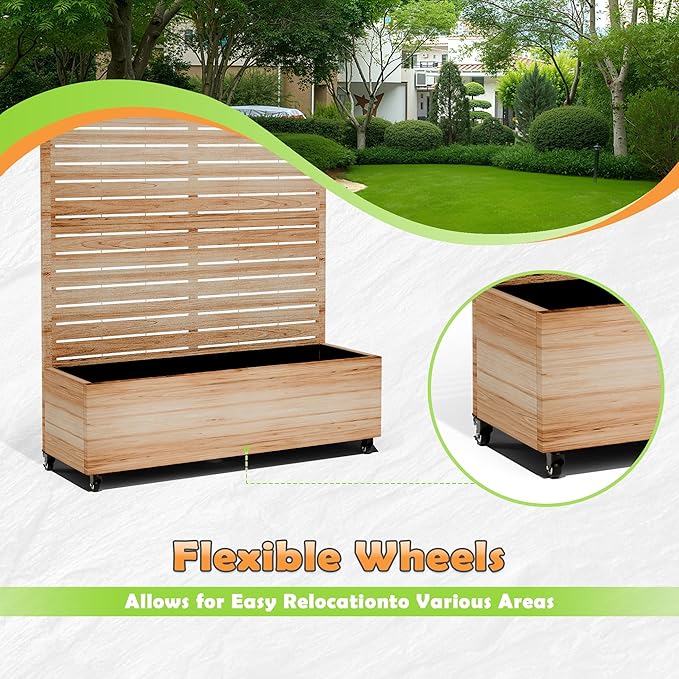 Metal Raised Garden Bed with Trellis 2-in-1 Planter Box &amp Privacy Screen for Climbing Plants Outdoor Standing Flower Bed with Drainage Holes 47.2 L x 16.7 W x 70.8 H Acacia Wood Grain-Louve