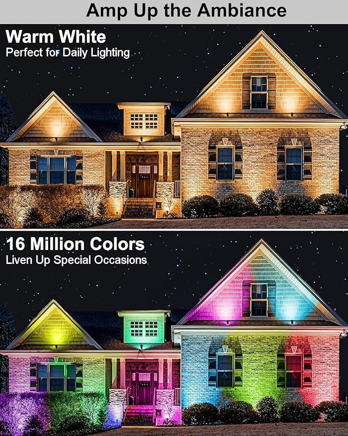 Ligency Smart Spotlight Landscape Lights Outdoor Spot Lights Waterproof RGBW Color Changing Spotlights for Yard Garden 2-Pack (28.8 Feet)