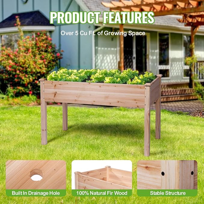 Backyard Expressions Wooden Raised Garden Bed | 48 x 24 x 30 Elevated Planter Box with Included Bed Liner | Outdoor Vegetable Flower and Herb Gardening