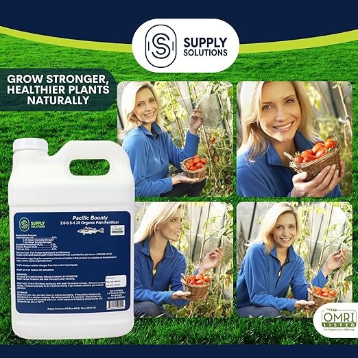 Pacific Bounty Organic Liquid Fish Fertilizer – OMRI Listed Wild Fish Ferment – Hydrolyzed Emulsion with Beneficial Microbes for Fruits Vegetables Flowers Shrubs – 2.0-0.5-1.25 NPK (2.5 Gallon)