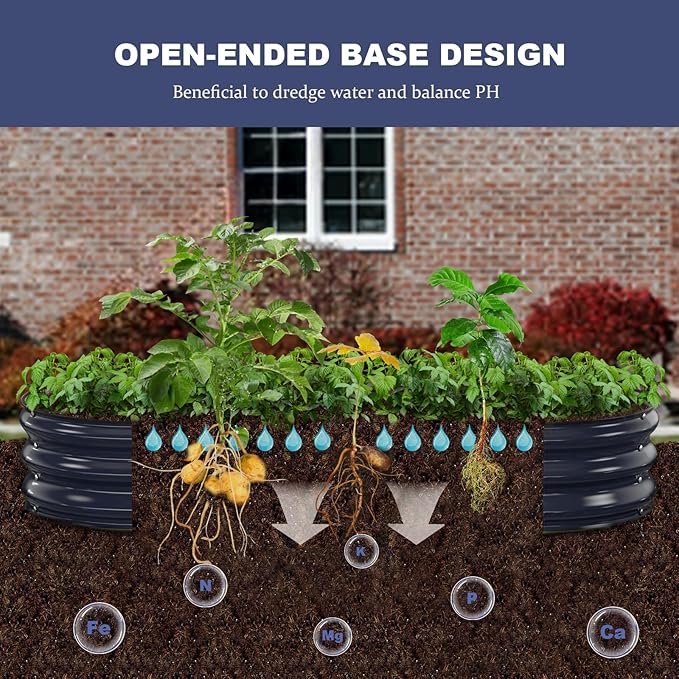 Raised Garden Bed 6x3x1ft Galvanized Outdoor Planter Beds with Safety Edging and Gloves Oval Metal Planter Box for Gardening Vegetables Flowers Herb-Midnight Blue
