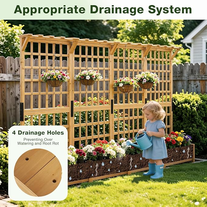 Aoxun 72 Raised Garden Bed with Trellis Wood Planter Container with Hanging Roof &amp Garden Boxes for Climbing Plants Flowers Vine (2 piece)