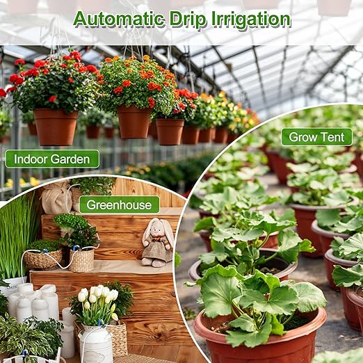 PChero Automatic Drip Irrigation System Kit Indoor Plant Self Watering System Devices for 15 Potted Plants USB Charging Plant Waterer Indoor with Timer Buzzer and Water Sensor for Vacation
