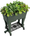 EarthBox Raised Garden Bed with Legs – Elevated Self Watering Planter Box with Wheels Storage Shelf Premium Plant Food Easy Assembly Made in USA Dark Green