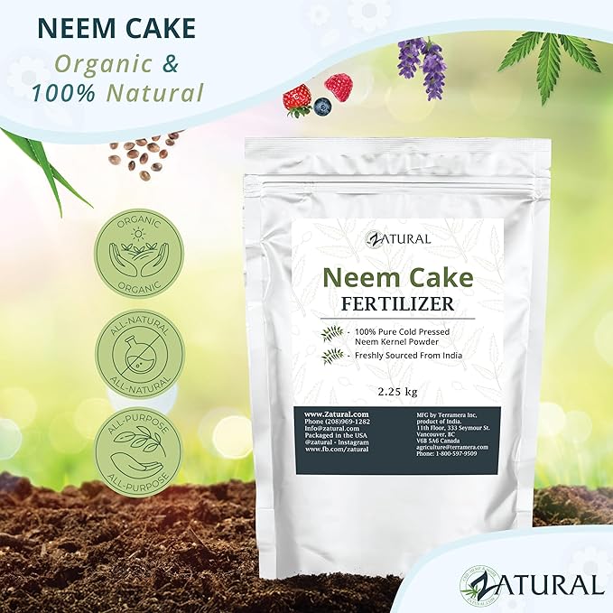 Zatural Natural Neem Cake Powder | Premium Organic Soil Conditioner &amp Plant Fertilizer | Azadirachta Indica Seed Meal (5 Pounds)