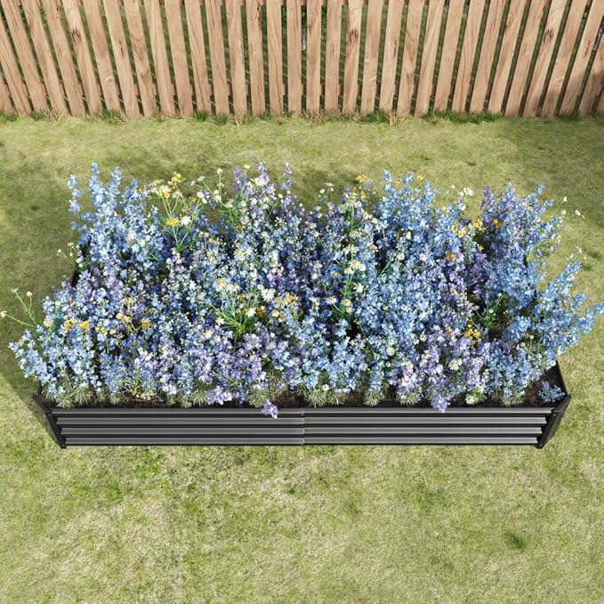 Heavy-Duty Galvanized Steel Raised Garden Bed for Outdoor Vegetable Herb and Flower Planting – Rust-Resistant Metal Planter (Black with 8x4x1ft)