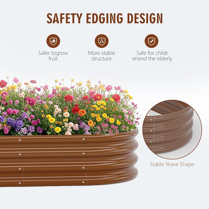 Galvanized Raised Garden Bed Kit Galvanized Planter Raised Garden Boxes Outdoor Oval Metal Raised Garden Beds for Vegetables (Brown)