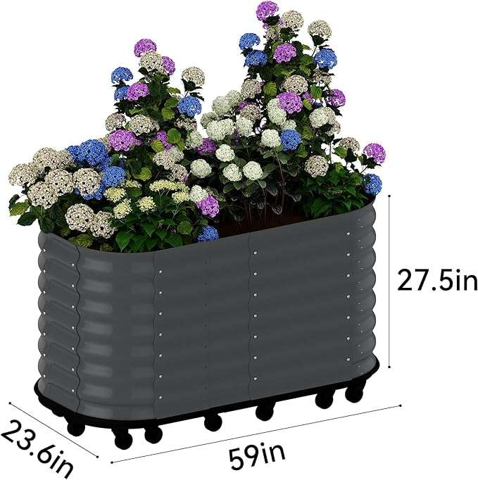 CABIHOME Galvanized Raised Garden Bed with Wheels &amp Water Reservoir Portable Rolling Elevated Raised Garden Bed for Outdoor &amp Indoor Self-Watering Planter Box for Vegetables &amp Herbs Gra