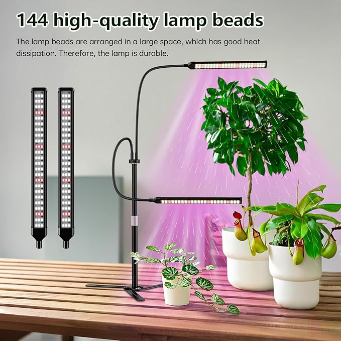 Super-Energy Tabletop LED Grow Lights 9.8-32Height Adjustable for Indoor Small/Medium Plants 6000K Full Spectrum with 3 Dimmable Model Auto On Off Timing 3 9 12Hrs5 Brightness(Strip Black)