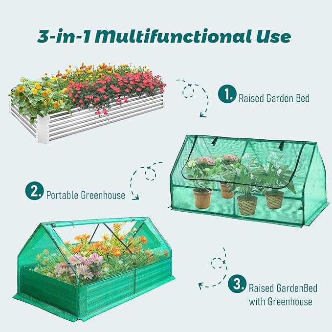 Raised Garden Bed with Cover - 2 Large Zipper Mesh Screen Windows Mini Greenhouse - Roll-up Zippered Window Waterproof UV-Resistant Hot House - for Gardening Flowers Vegetables 73 x 38 x 91