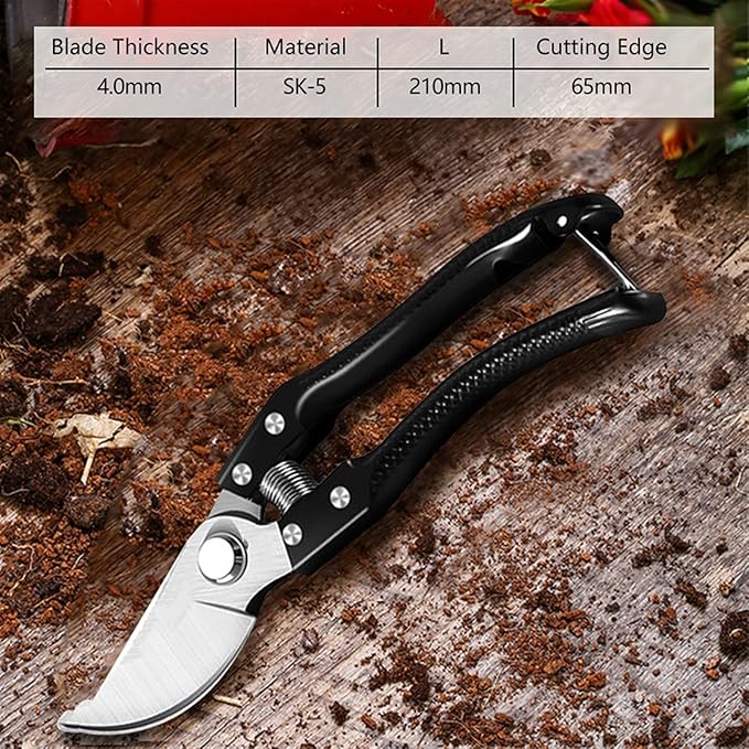 Gardening Tools Heavy Duty Plant Trim Horticulture Hand Pruner Cut Secateur Shrub Garden Scissor Tool Anvil Branch Shear Orchard Pruning Shears for Fruit Trees(Black1)