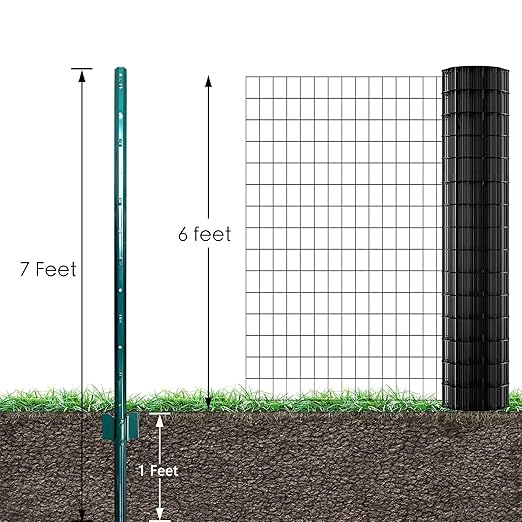 ARIFARO Fence Posts 7 Feet Sturdy Duty Metal Fence Post Pack of 10 No Dig Garden U Post for Wire Fencing Steel Post for Yard Outdoor Wire