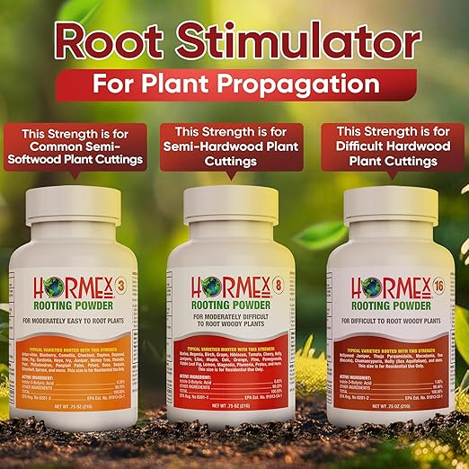 Hormex Rooting Powder Combo #3 8 16 (0.30-1.6 IBA) for Common Home Garden Plants to Difficult Hardwood - Root Powder Root Stimulator for Plants Rooting Hormone for Cuttings Cloning &amp Propagat