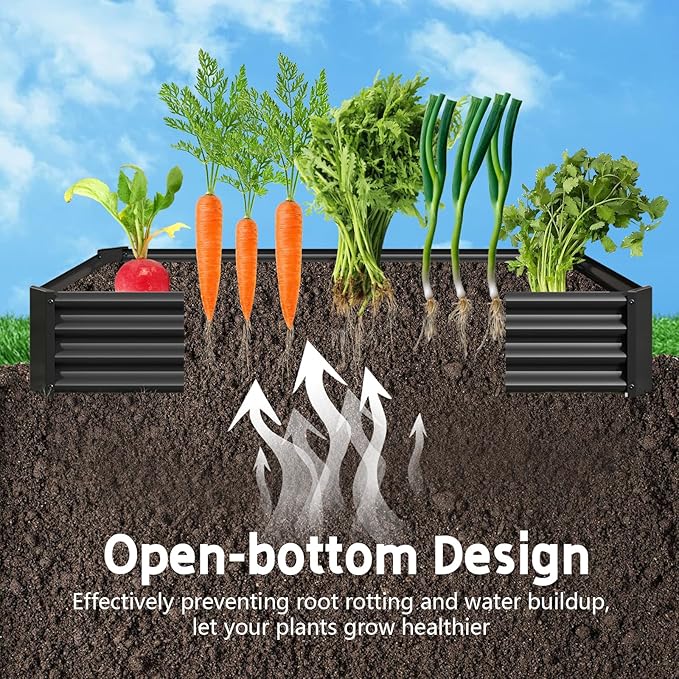 Metal Raised Garden Bed Outdoor Galvanized Raised Garden Bed 6×3×1ft Rectangle Planter Raised Beds Raised Planter Box for Gardening Vegetables and Flowers Black