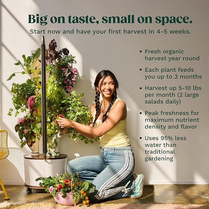 New &amp Improved! Gardyn Studio 2 Hydroponics Growing System - 16 Non-GMO Plants Herbs Vegetables - Smart Tower - Hydroponic Herb Garden Planter Indoor Kit - Indoor Gardening System w/Grow Lights